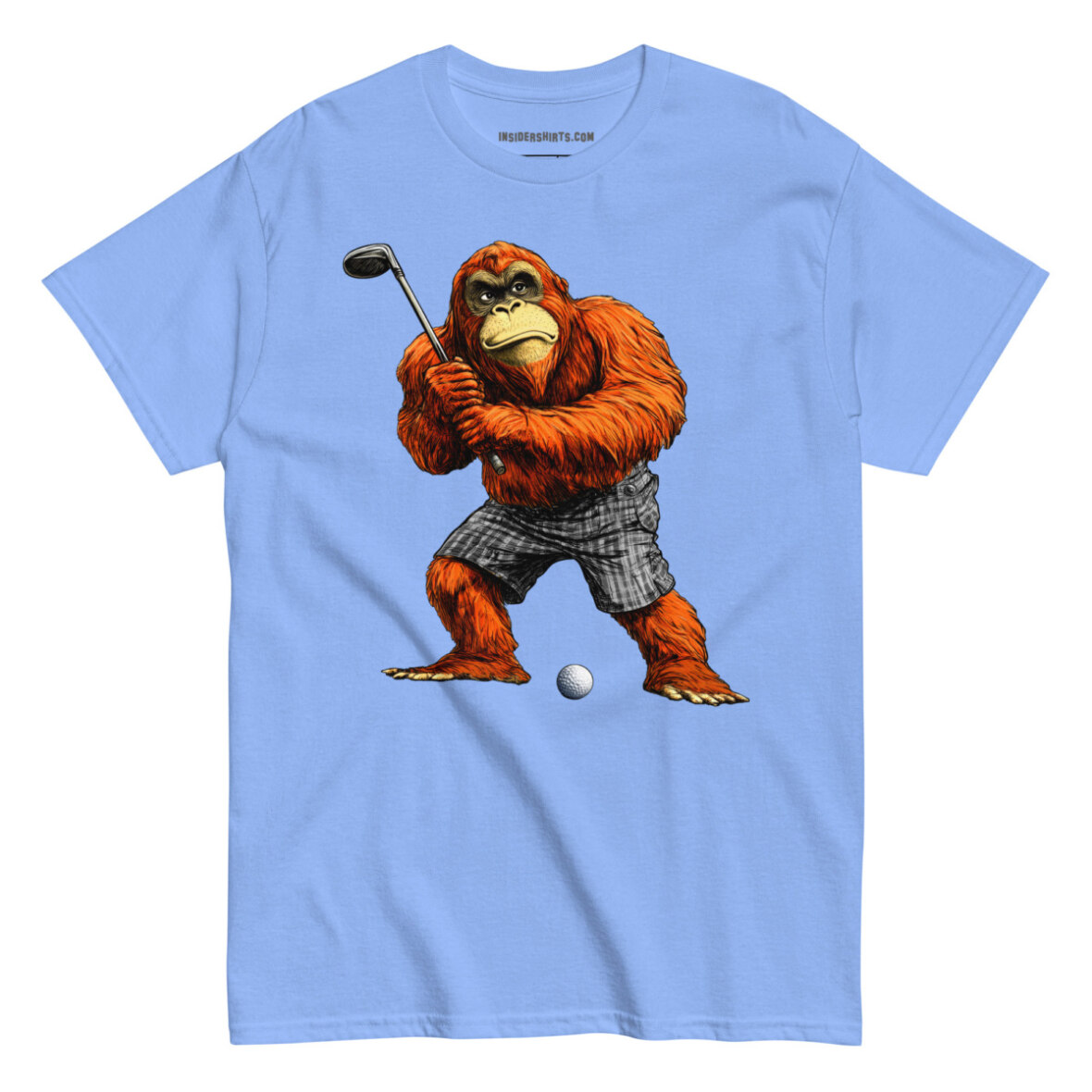 Golfender Orang Utan Maenner T Shirt Carolina Blau