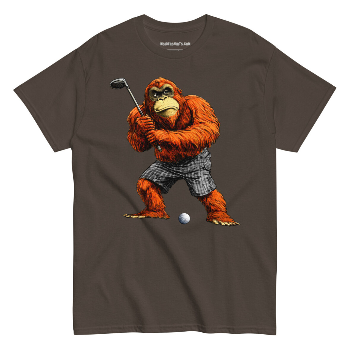 Golfender Orang Utan Maenner T Shirt Dunkle Schokolade