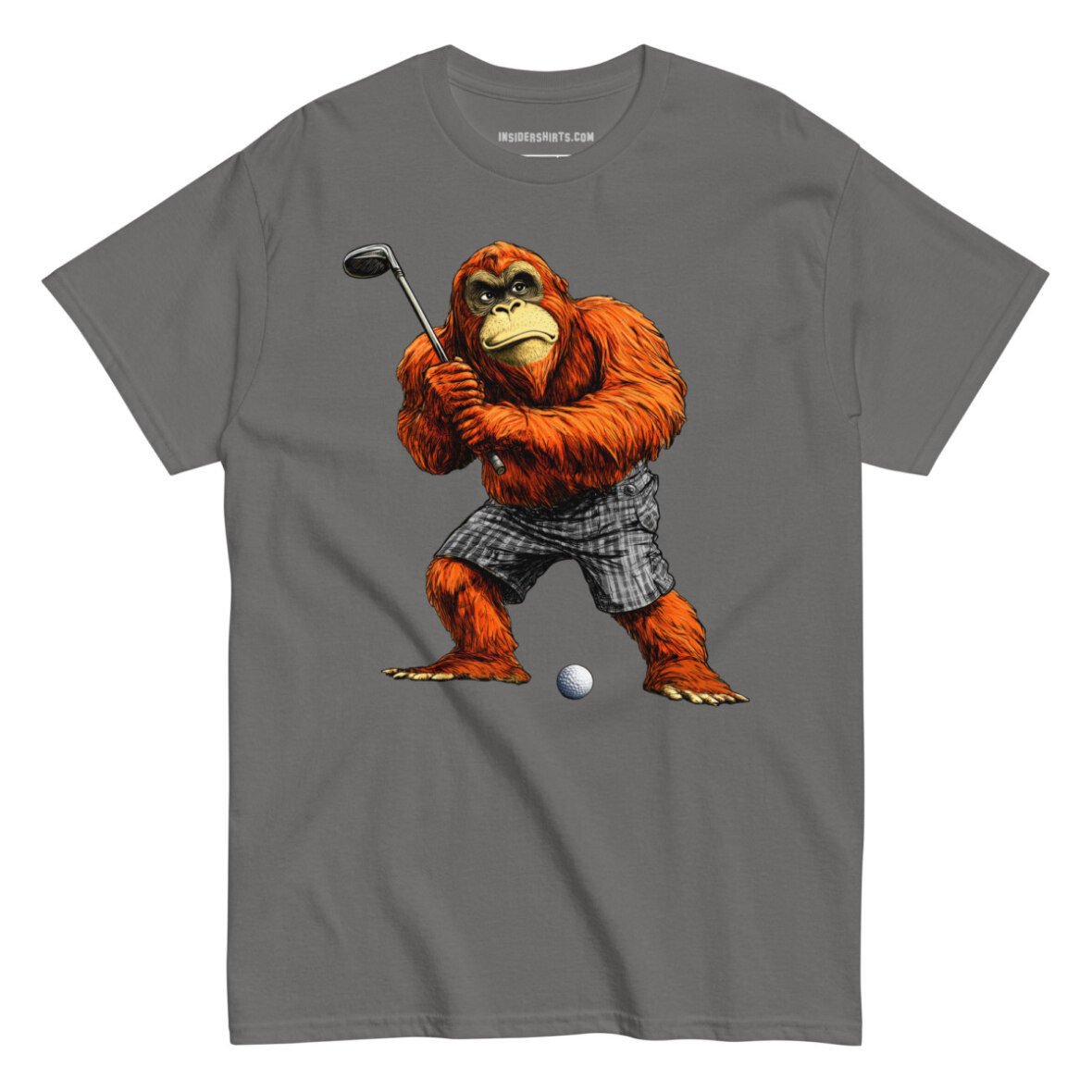 Golfender Orang Utan Maenner T Shirt Holzkohle