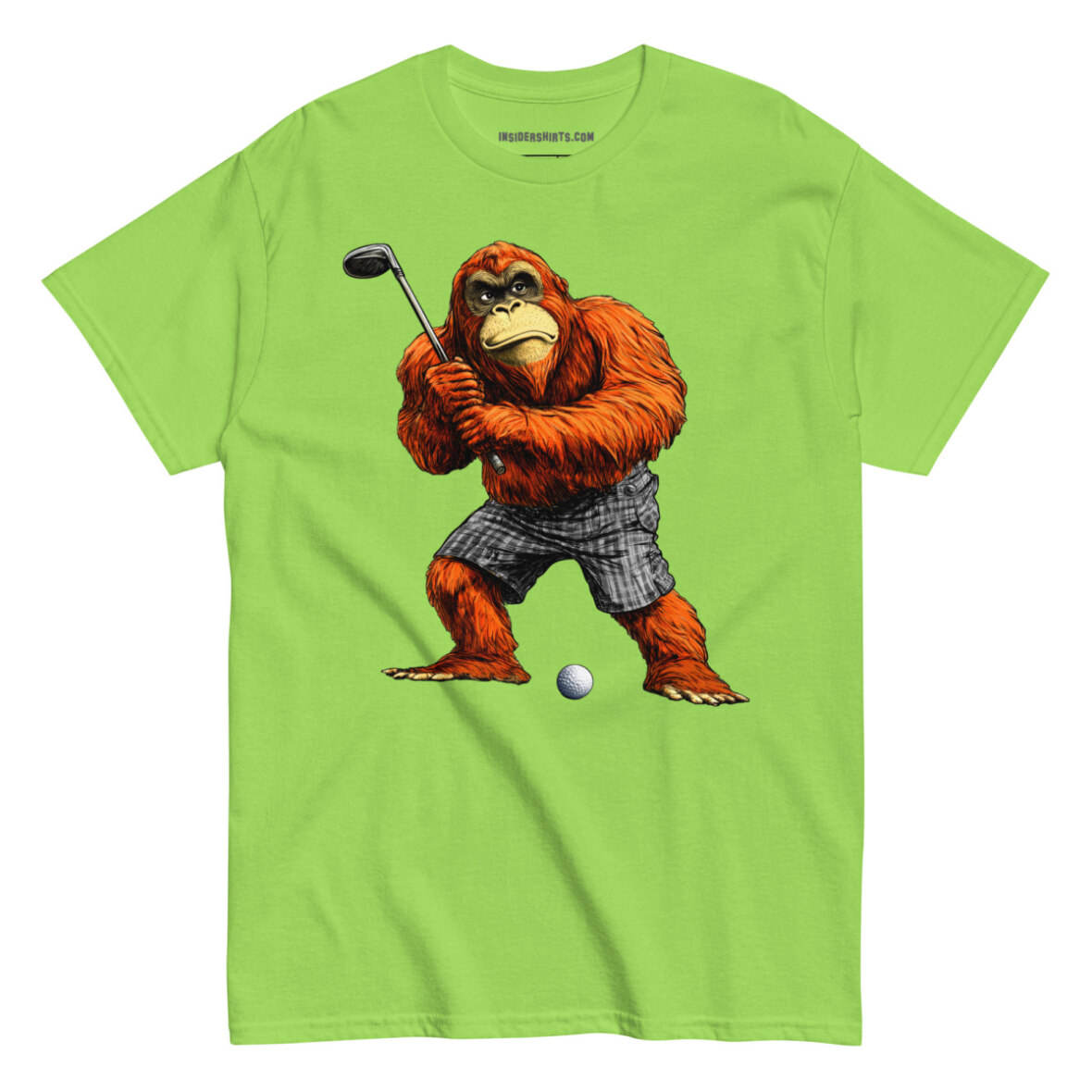 Golfender Orang Utan Maenner T Shirt Limette