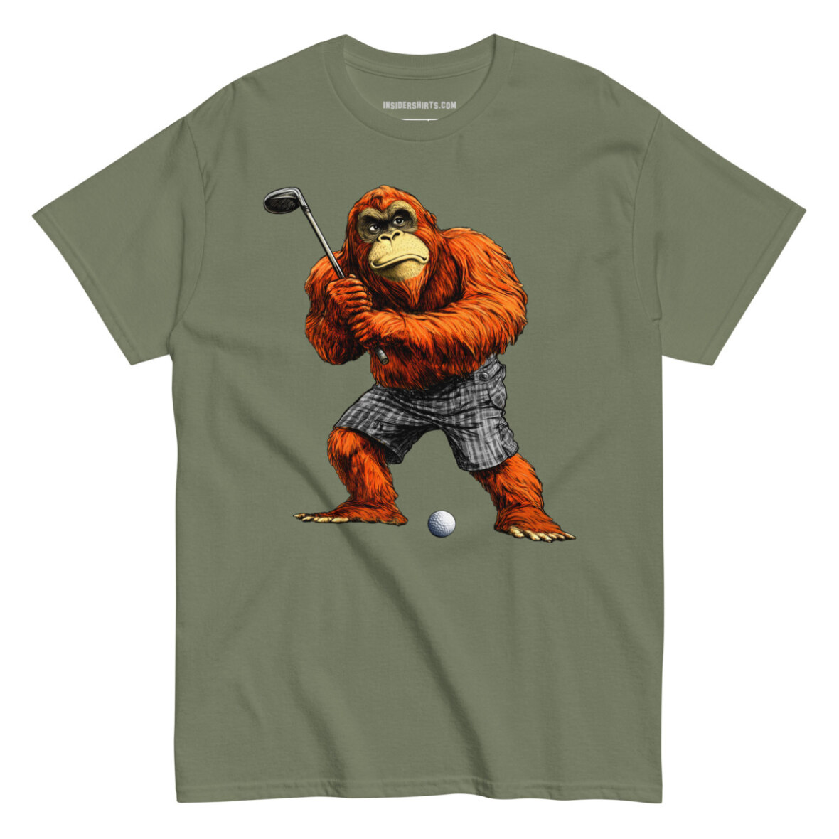Golfender Orang Utan Maenner T Shirt Militaergruen