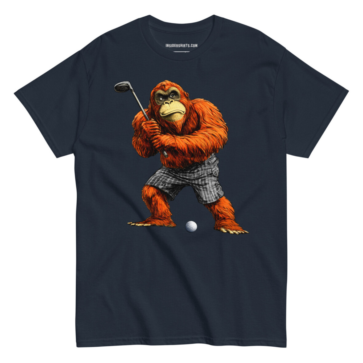 Golfender Orang Utan Maenner T Shirt Navy