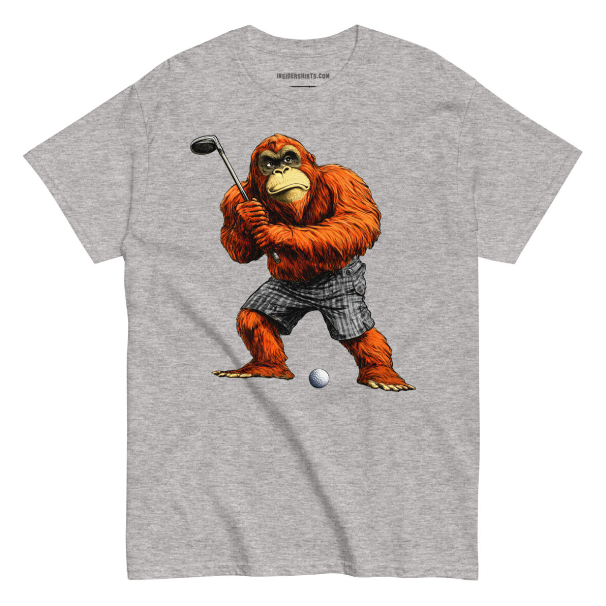 Golfender Orang Utan Maenner T Shirt Sportgrau