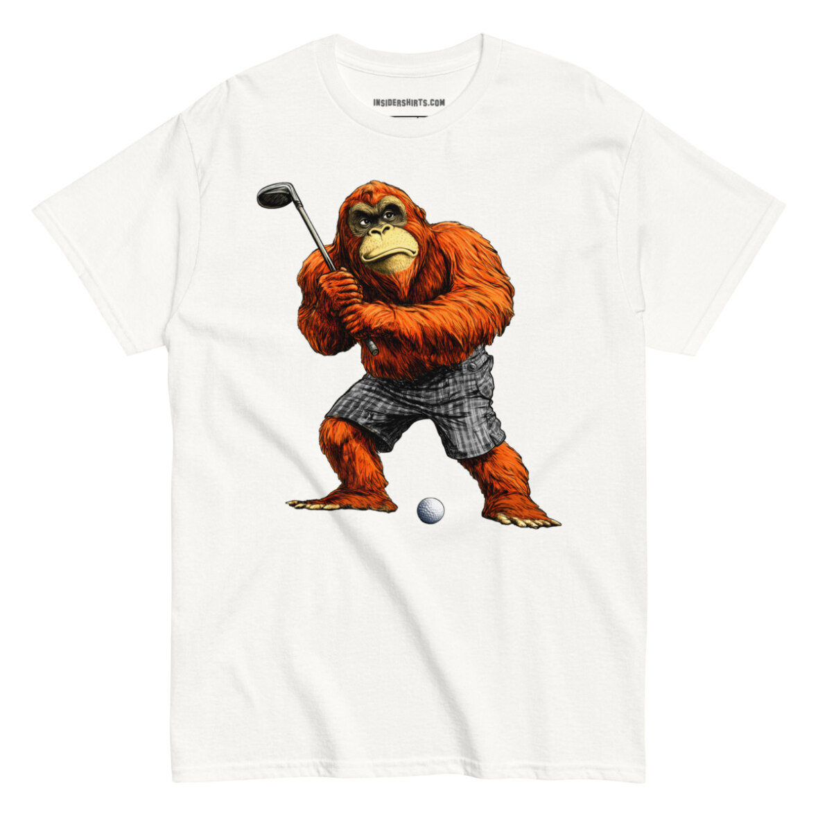 Golfender Orang Utan Maenner T Shirt Weiss