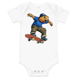 Skateboard Murmeltier Babybody Weiss
