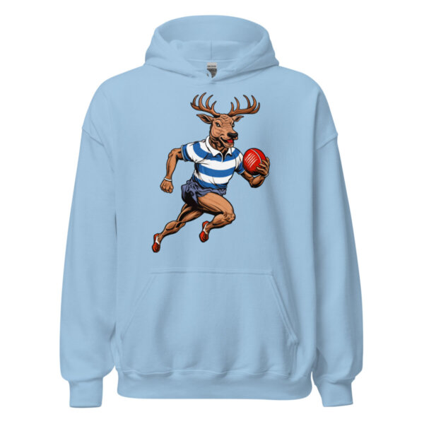 Hirsche Rugby Maenner Kapuzenpulli Hellblau
