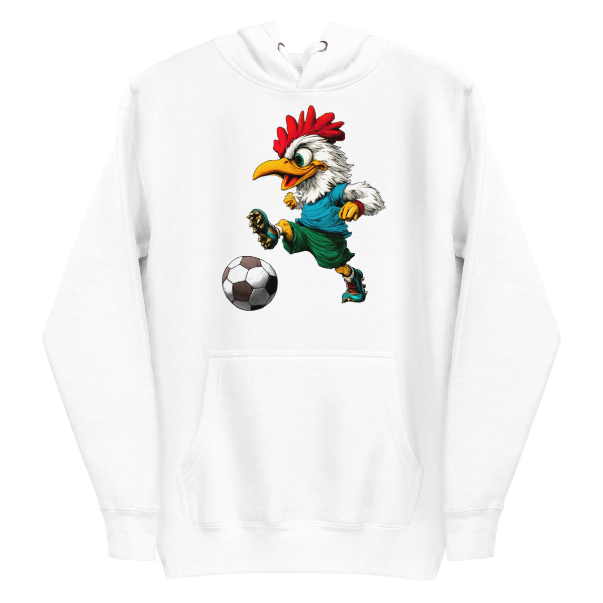 Huhn Fussballer Frauen Kapuzenpulli Weiss
