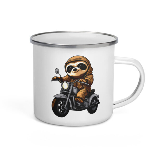 Motorrad Faultiere Camping Tasse Emaille