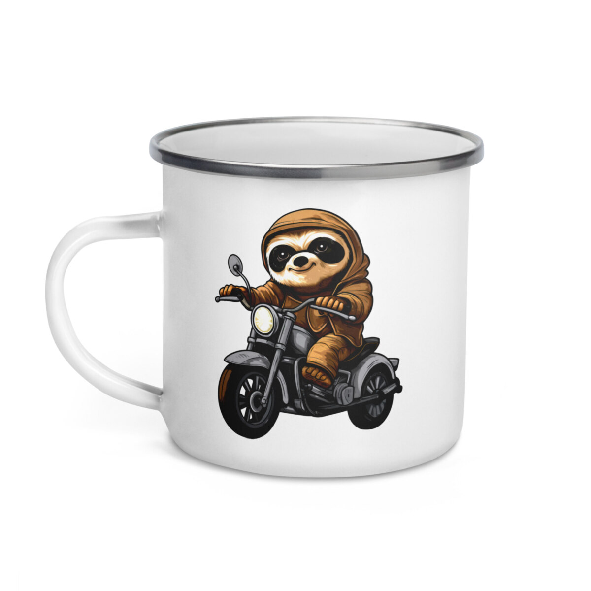 Motorrad Faultiere Camping Tasse Emaille