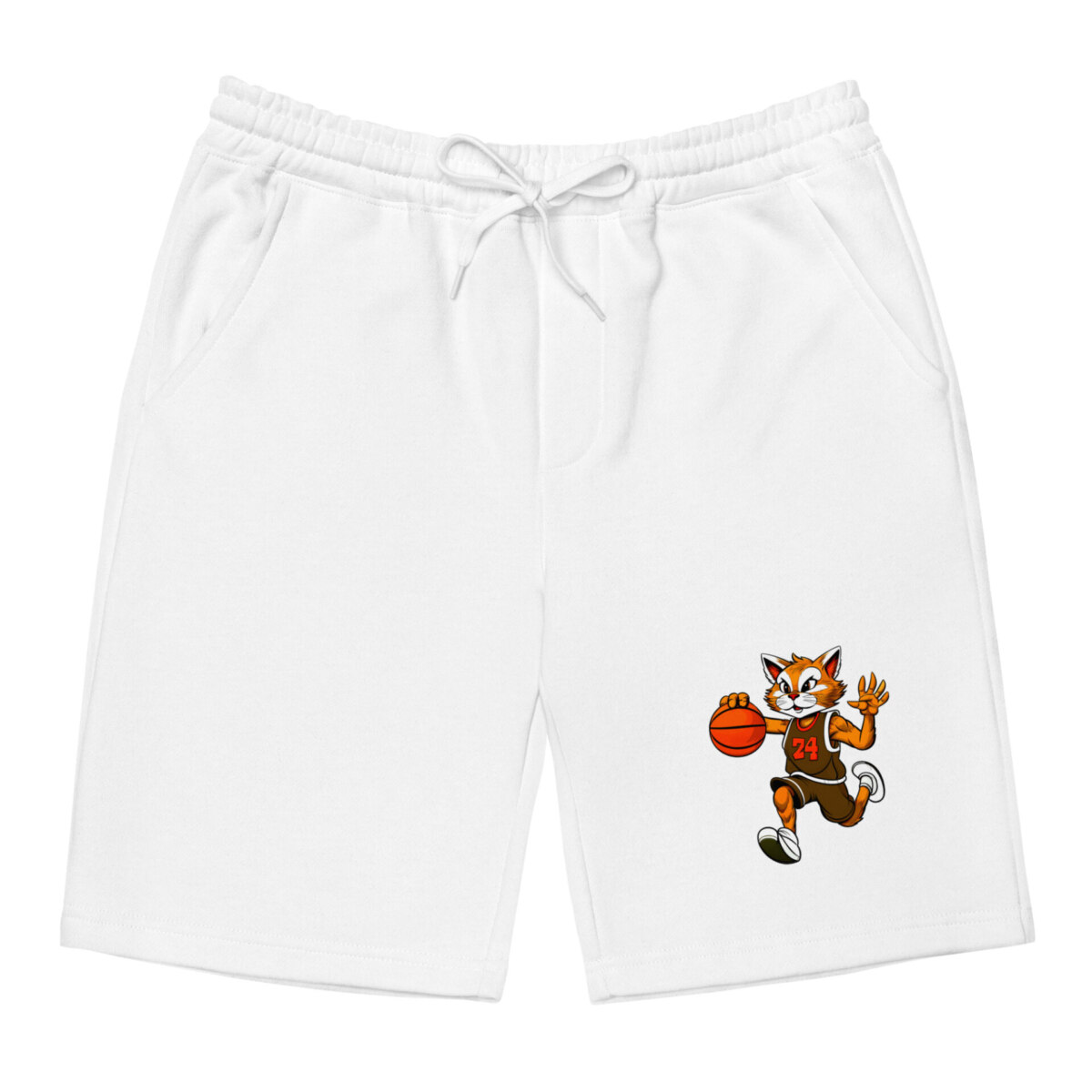 Basketballer Katze Fleece Shorts Weiss