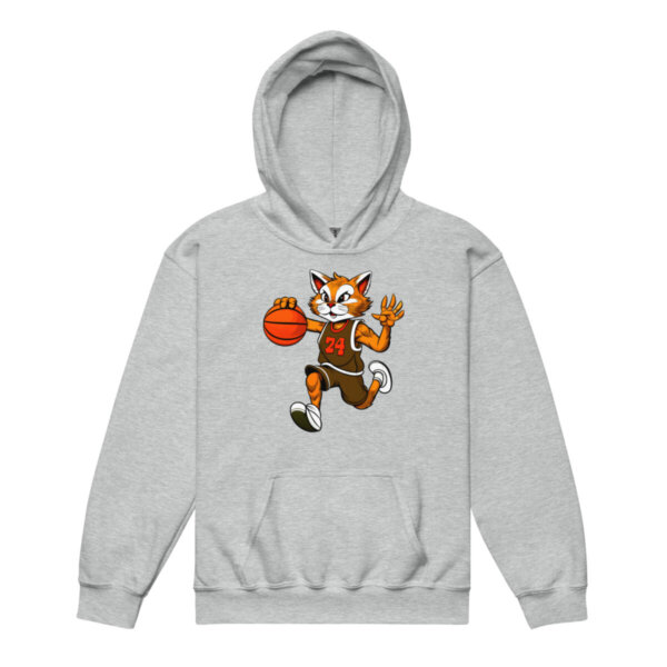 Basketballer Katze Kinder Kapuzenpulli Sportgrau