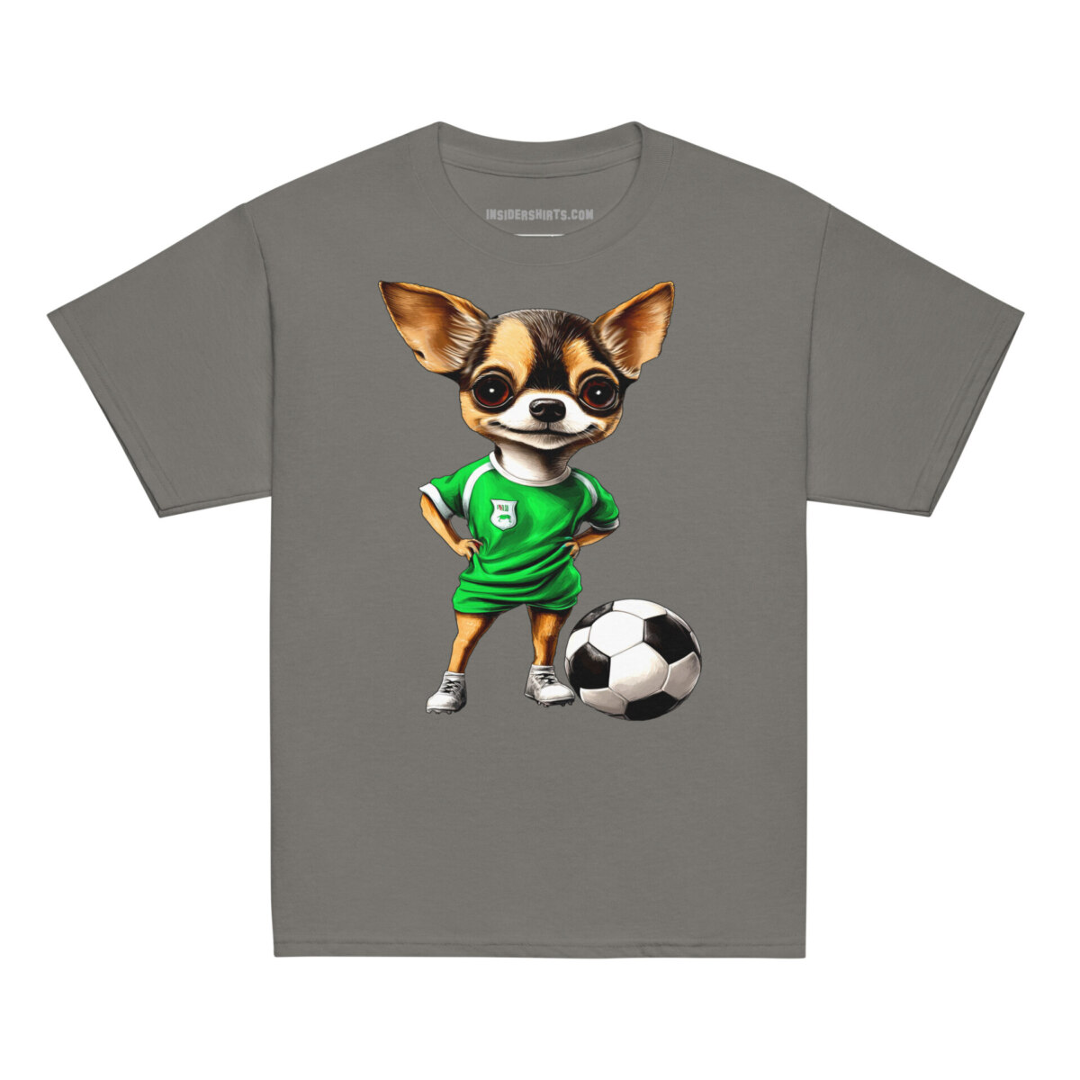Fussballer Chihuahua Kinder T Shirt Holzkohle
