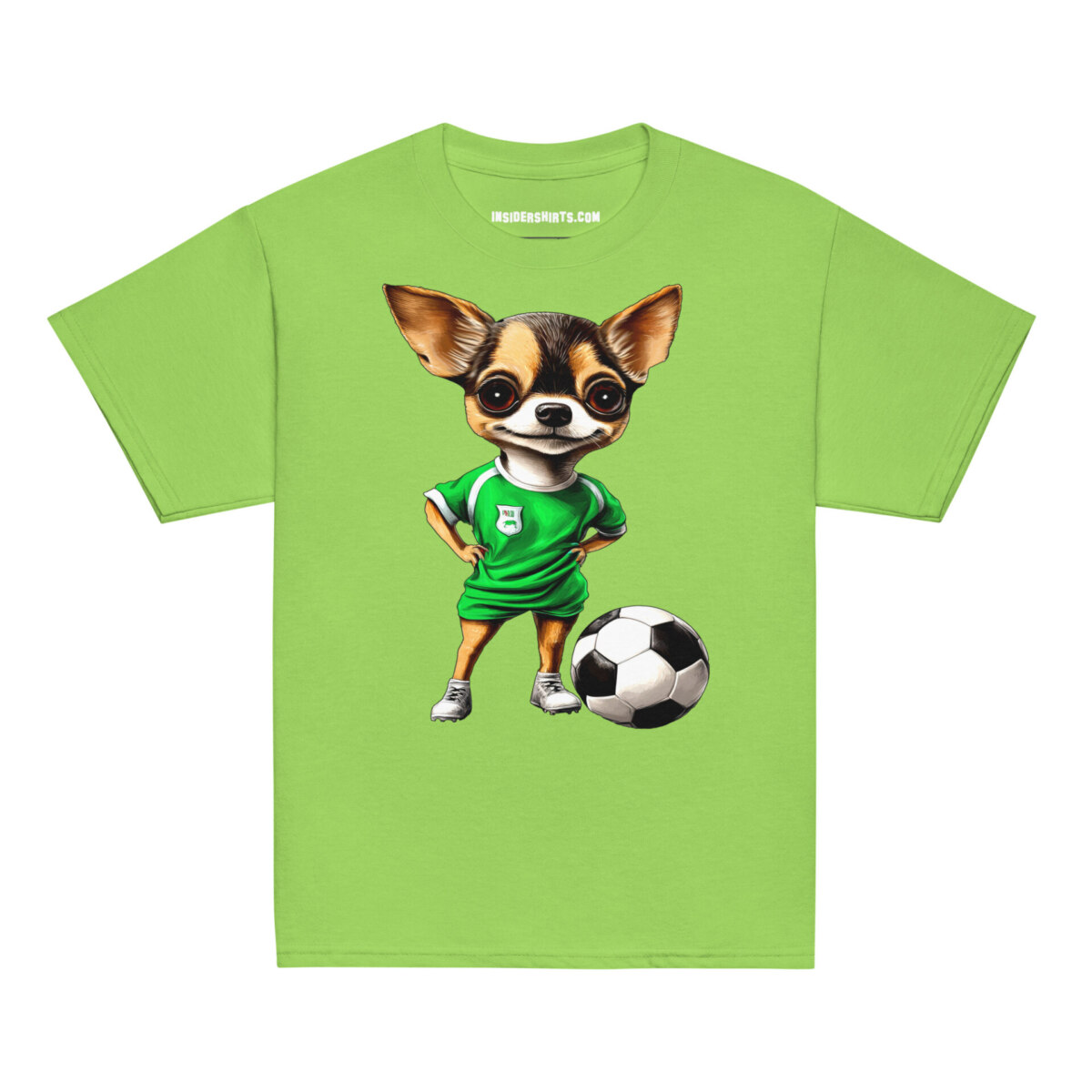 Fussballer Chihuahua Kinder T Shirt Limette