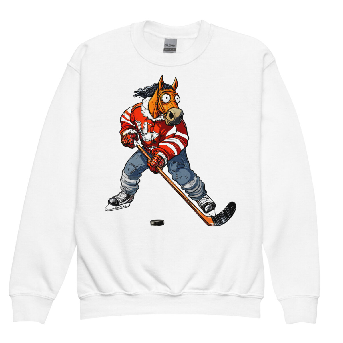 Eishockey Pferd Kinder Pullover Weiss