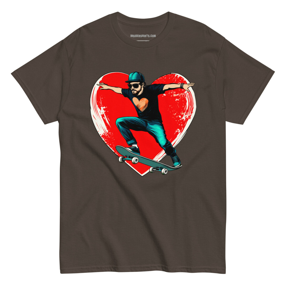 Skate Heart Maenner T Shirt Dunkle Schokolade