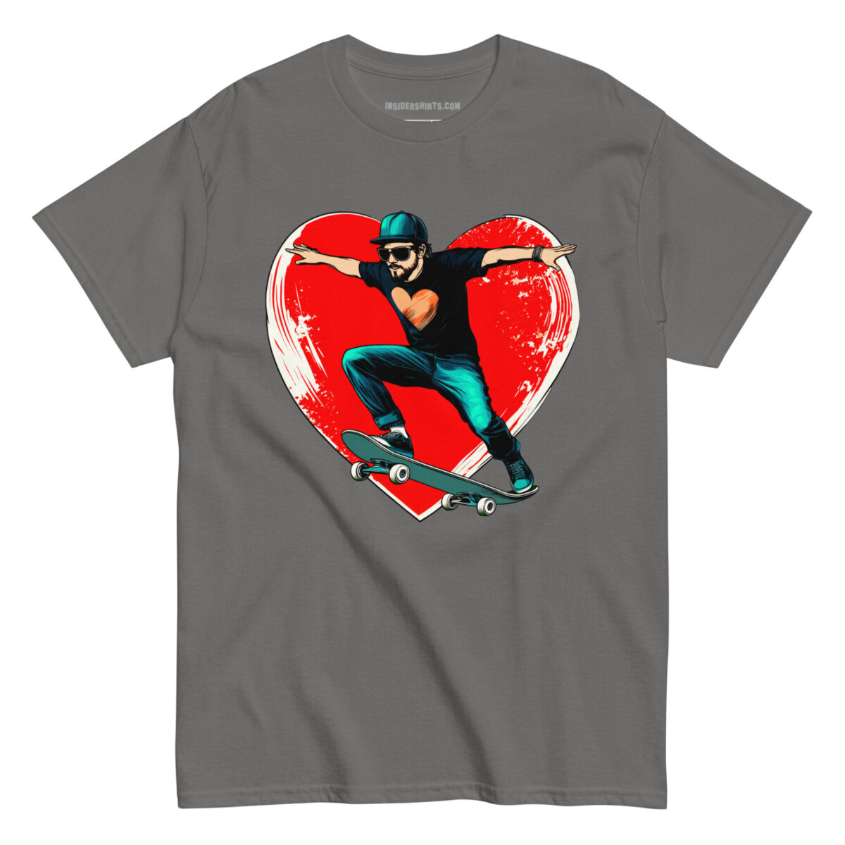 Skate Heart Maenner T Shirt Holzkohle