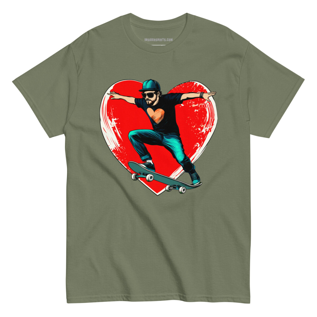 Skate Heart Maenner T Shirt Militaergruen