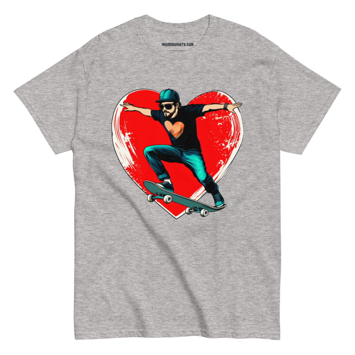 Skate Heart Maenner T Shirt Sportgrau