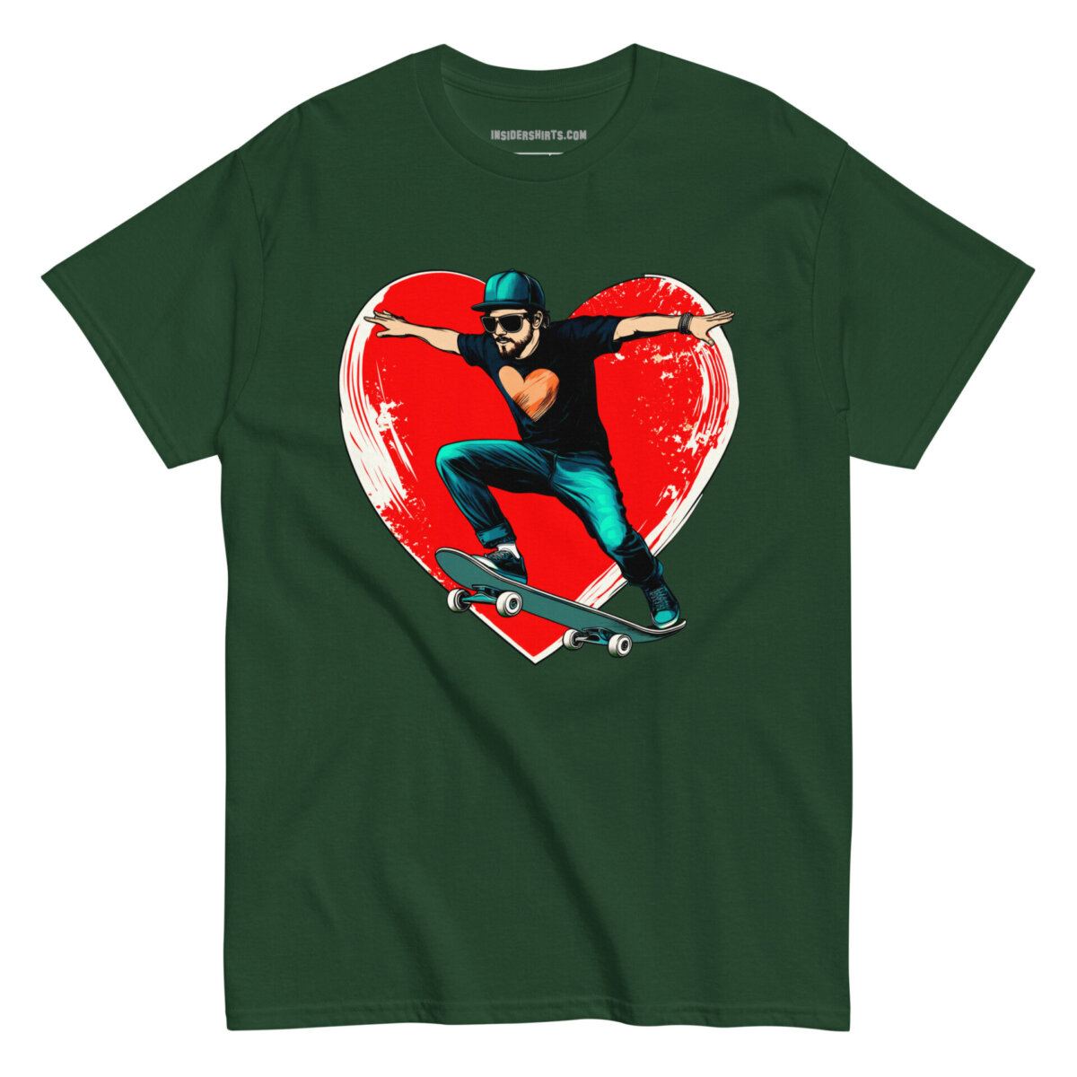 Skate Heart Maenner T Shirt Waldgruen