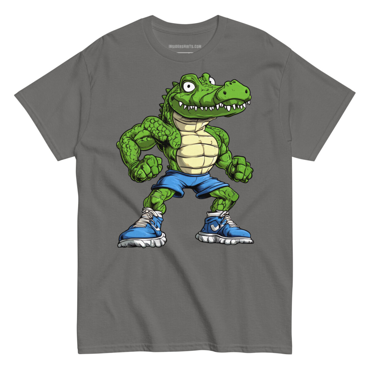 Krokodil Gym Maenner T Shirt Holzkohle