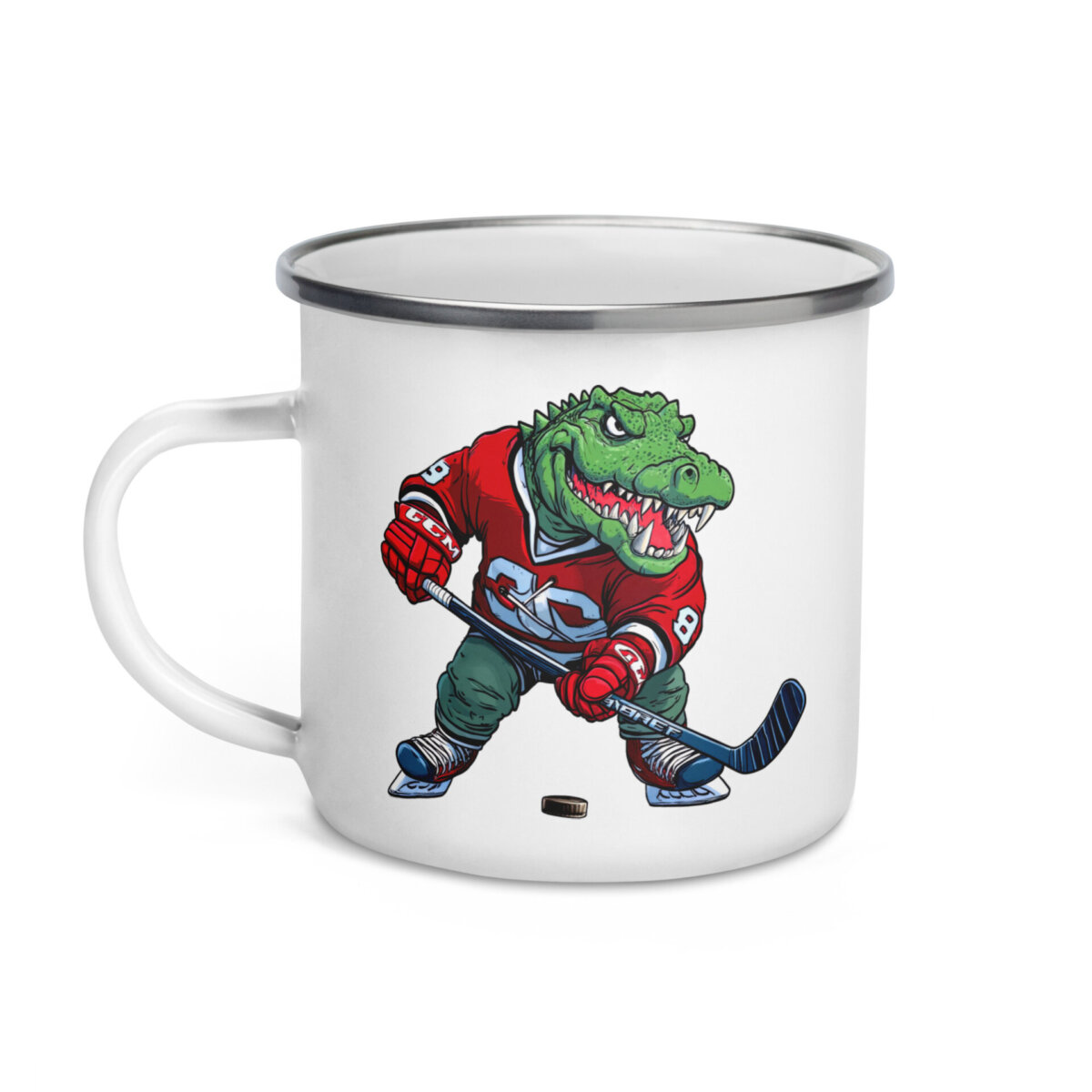 Eishockey Krokodil Camping Tasse Emaille