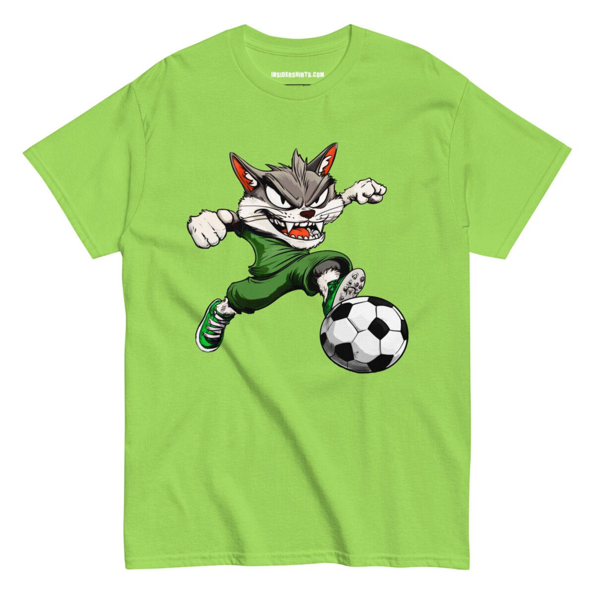 Fussball Katze Maenner T Shirt Limette