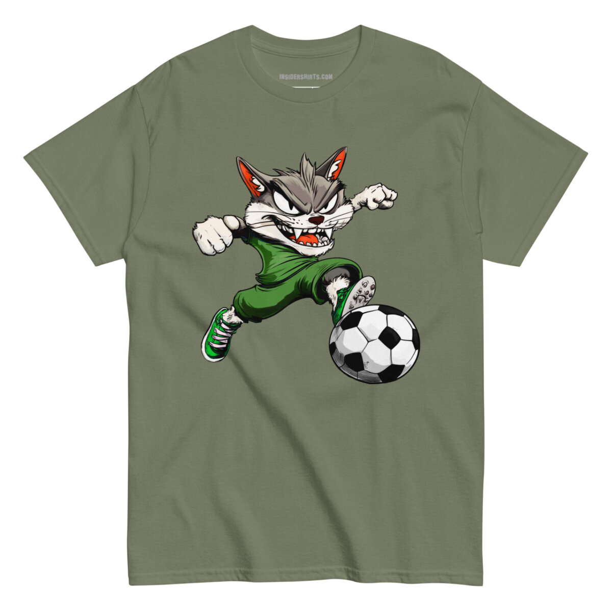 Fussball Katze Maenner T Shirt Militaergruen