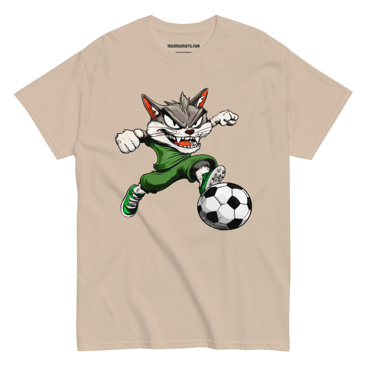 Fussball Katze Maenner T Shirt Sand