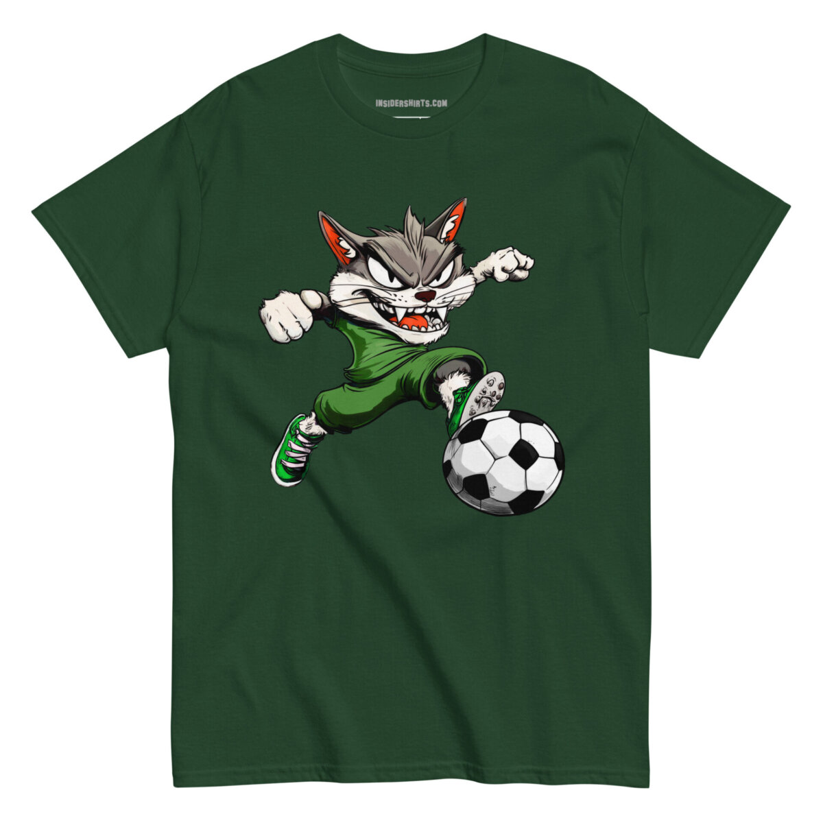 Fussball Katze Maenner T Shirt Waldgruen