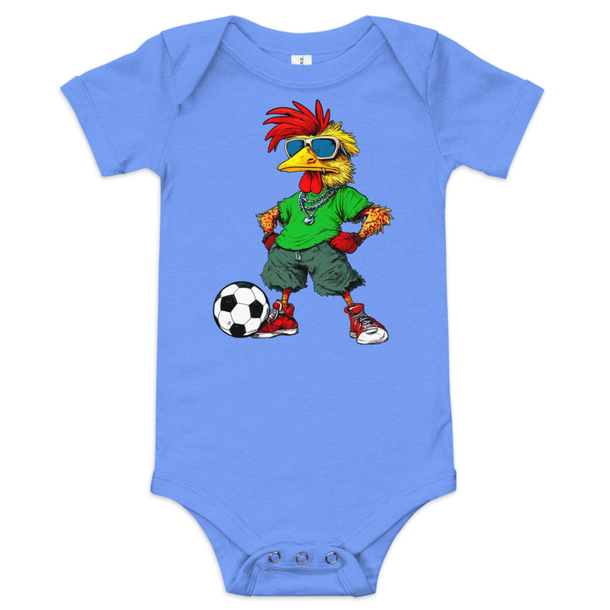 Huhn Fussballer Babybody Heather Columbia Blau