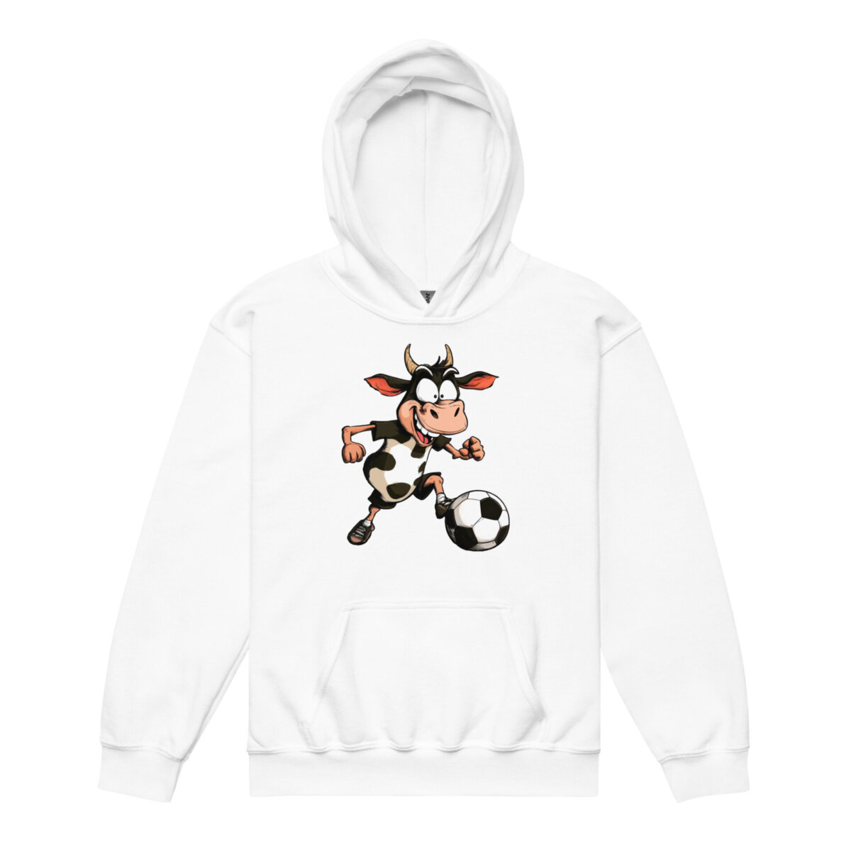 Kuh Fussball Kinder Kapuzenpulli Weiss