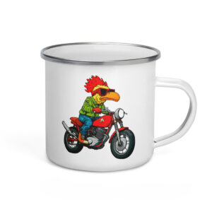 Motorrad Huehner Camping Tasse Emaille