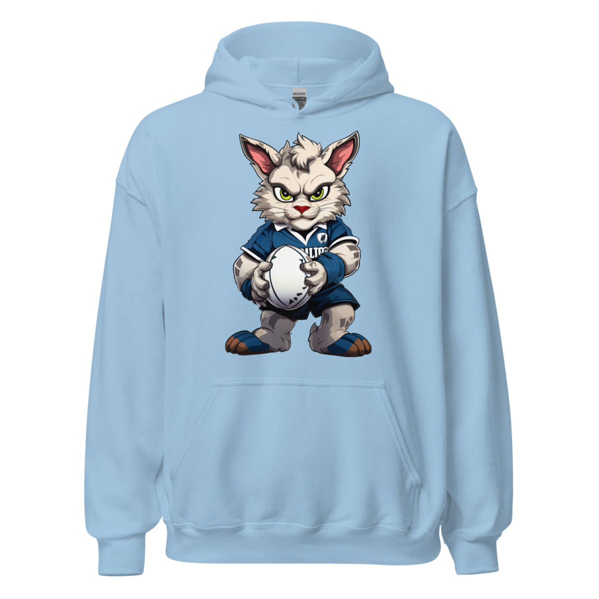 Rugby Cat Maenner Kapuzenpulli Hellblau