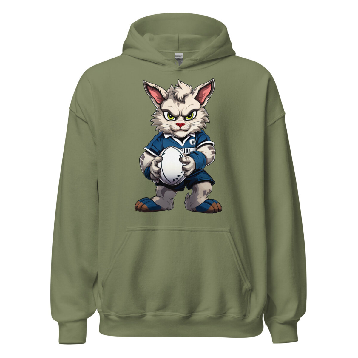 Rugby Cat Maenner Kapuzenpulli Militaergruen