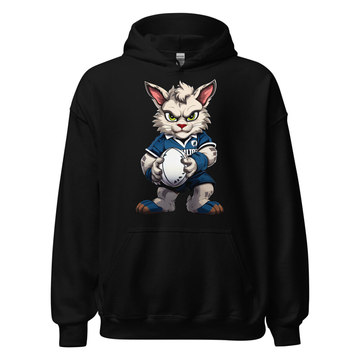 Rugby Cat Maenner Kapuzenpulli Schwarz