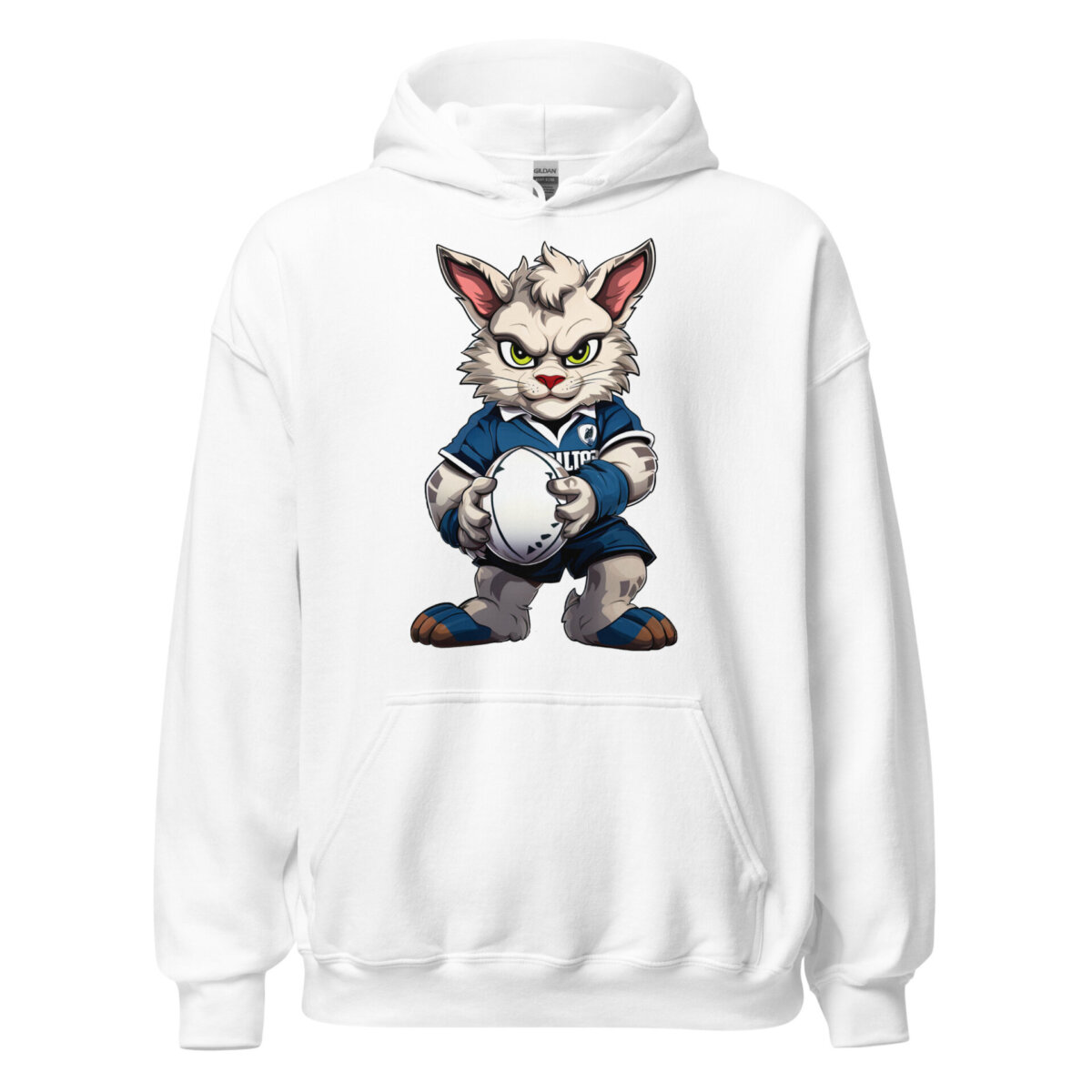Rugby Cat Maenner Kapuzenpulli Weiss