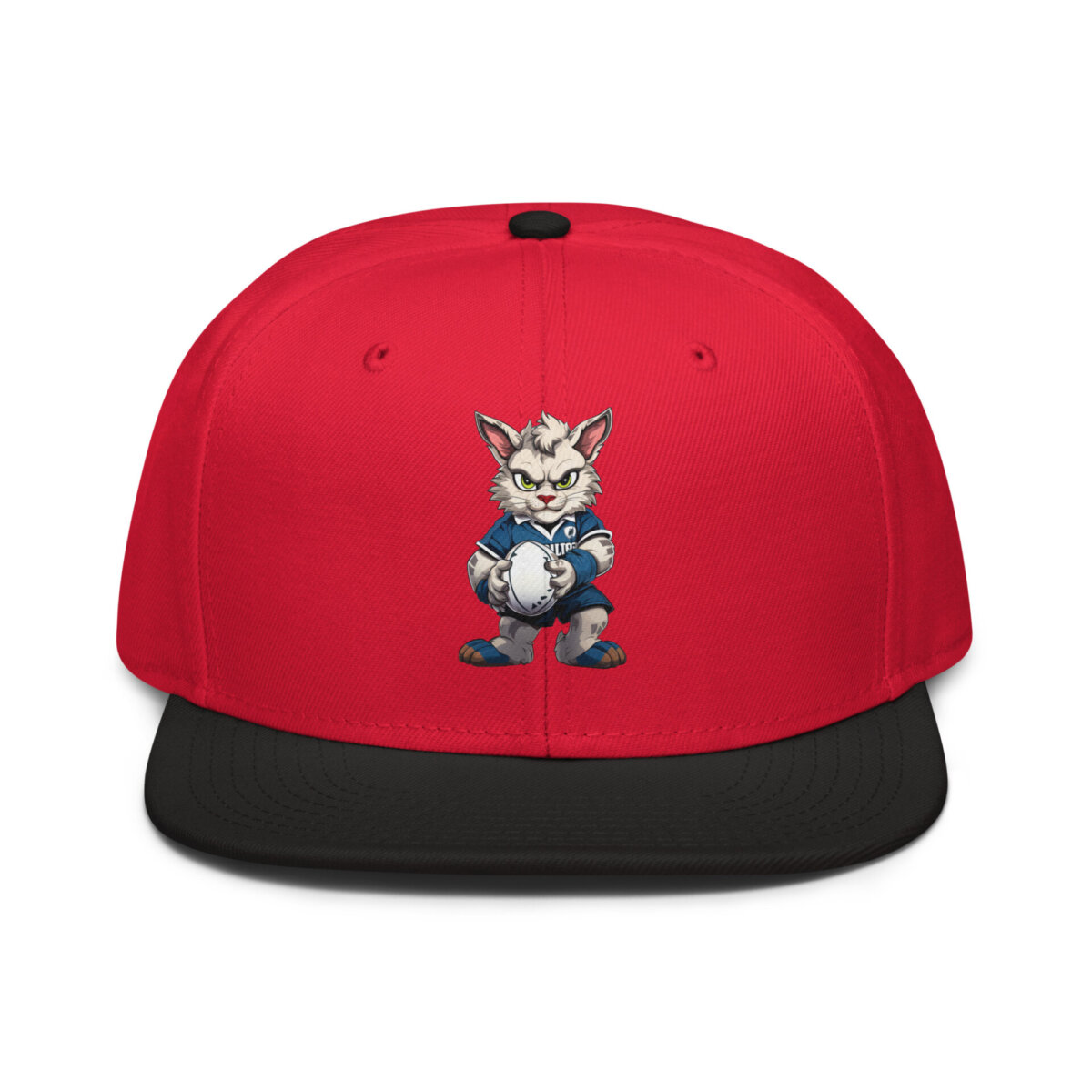 Rugby Cat Snapback Cap Schwarz Rot Rot