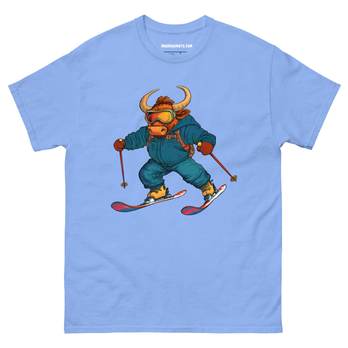 Skifahrer Stier Maenner T Shirt Carolina Blau