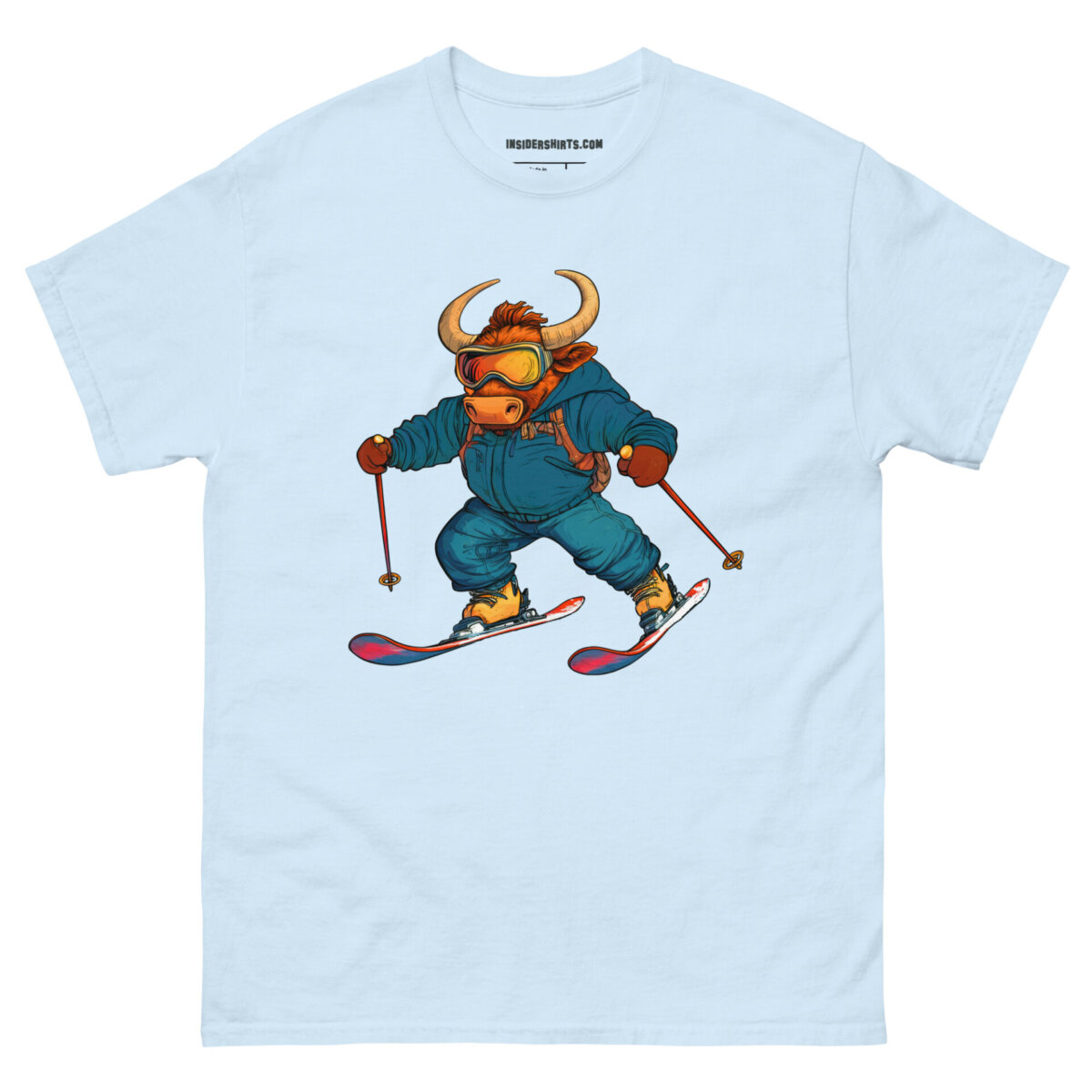 Skifahrer Stier Maenner T Shirt Hellblau