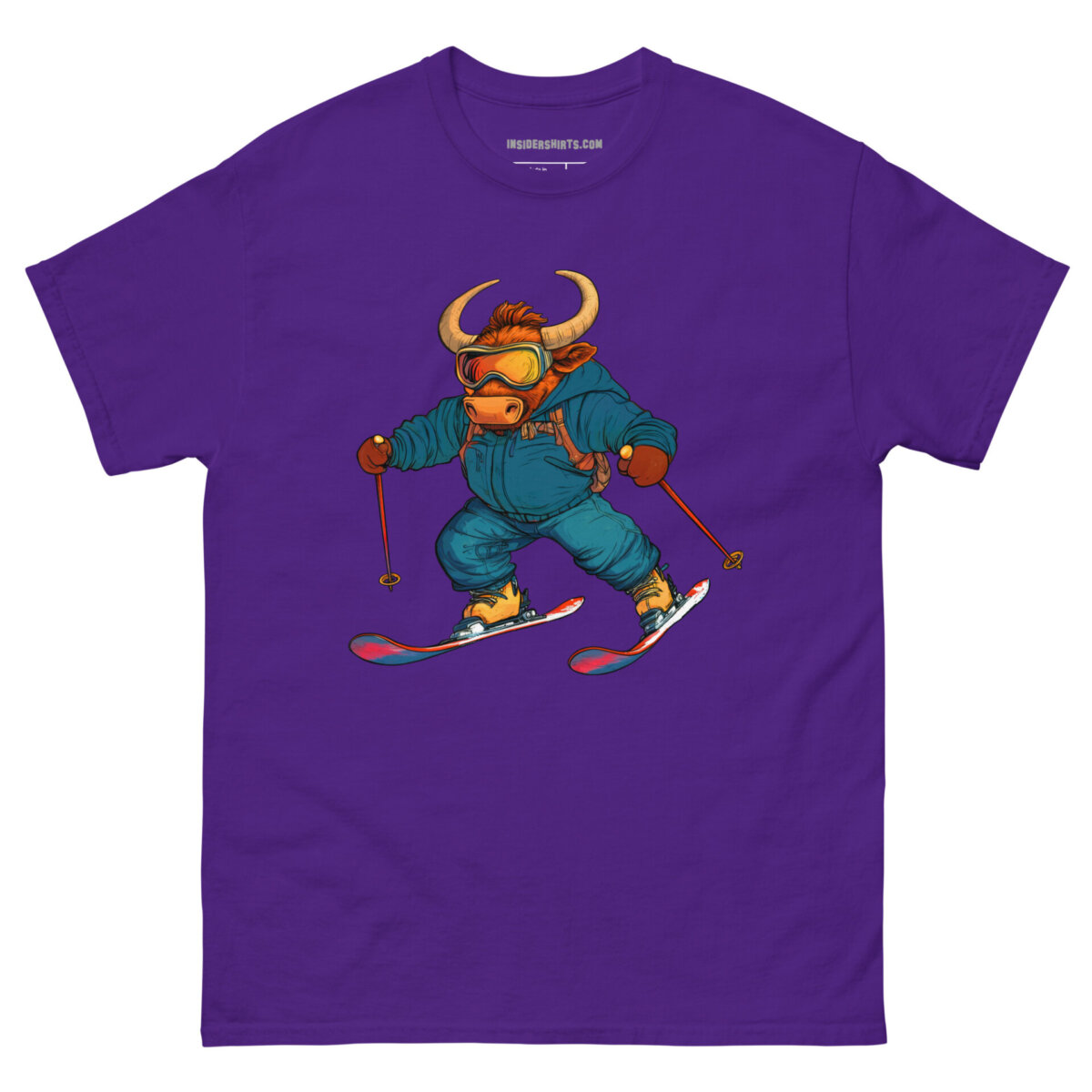 Skifahrer Stier Maenner T Shirt Lila