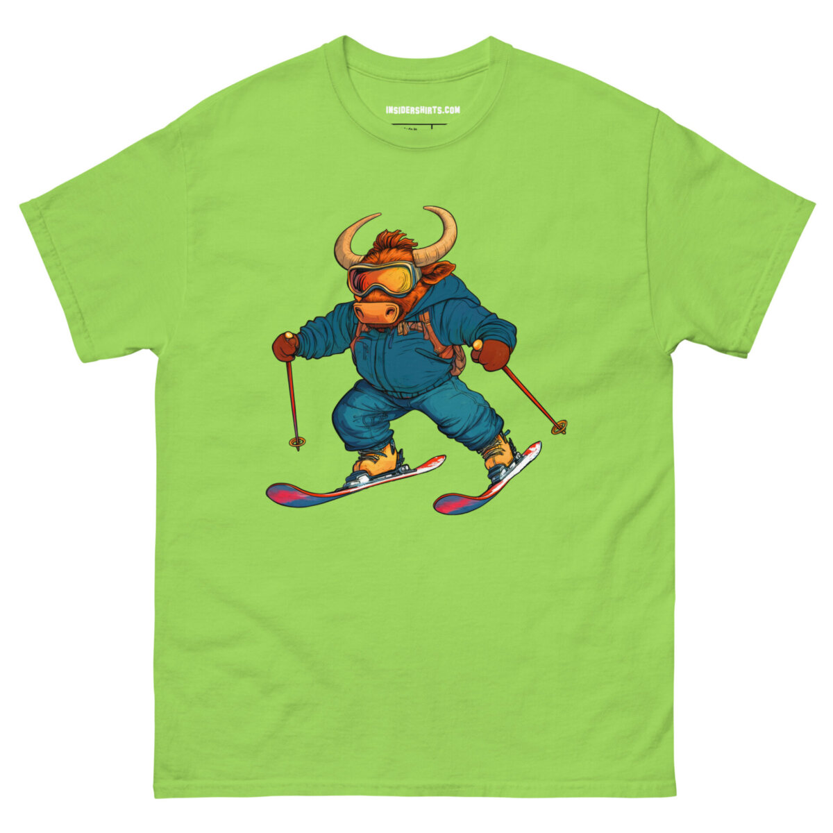Skifahrer Stier Maenner T Shirt Limette