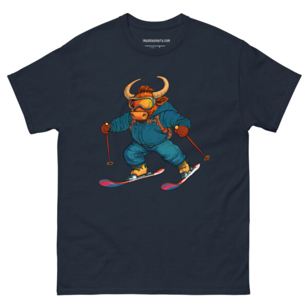 Skifahrer Stier Maenner T Shirt Navy