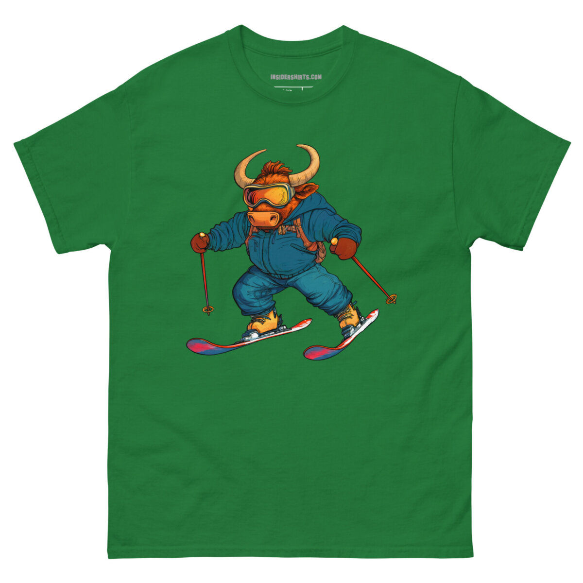 Skifahrer Stier Maenner T Shirt Turf Green