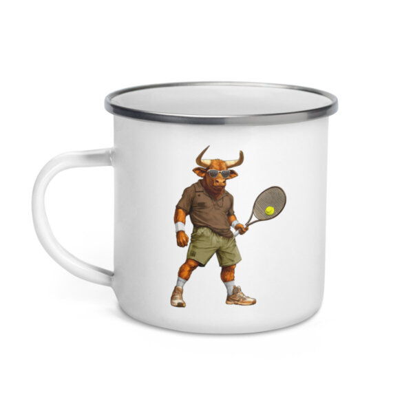 Stier Tennisspieler Camping Tasse Emaille