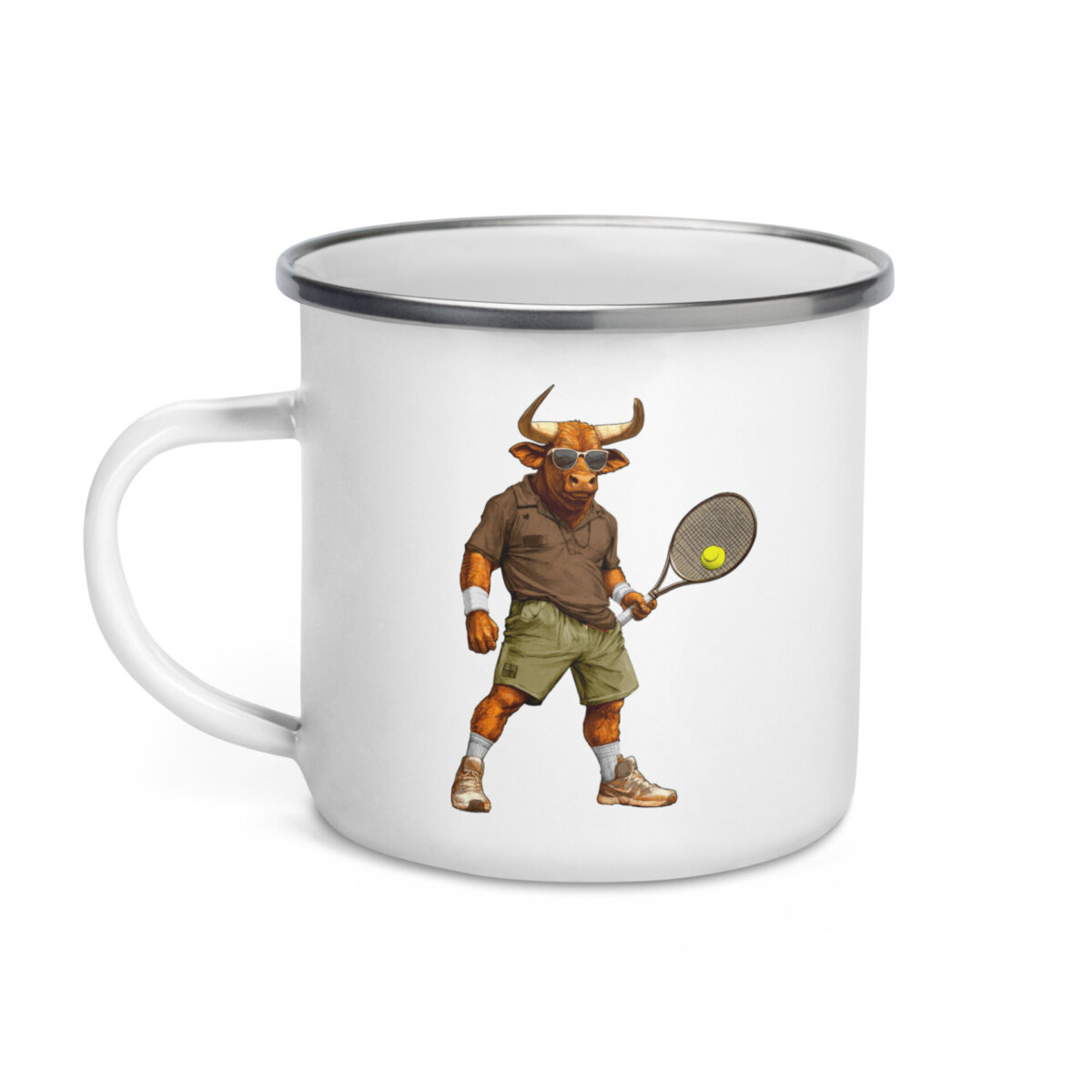Stier Tennisspieler Camping Tasse Emaille