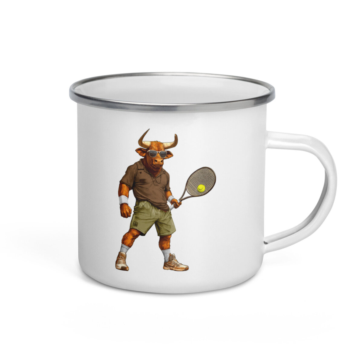 Stier Tennisspieler Camping Tasse Emaille