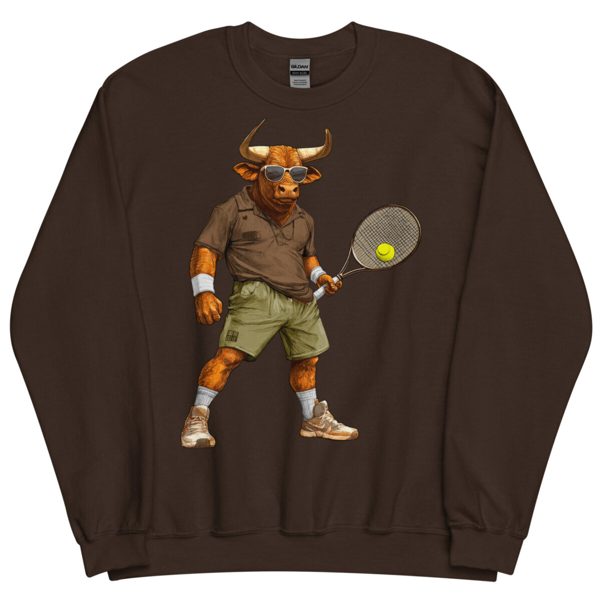 Stier Tennisspieler Maenner Pullover Dunkle Schokolade