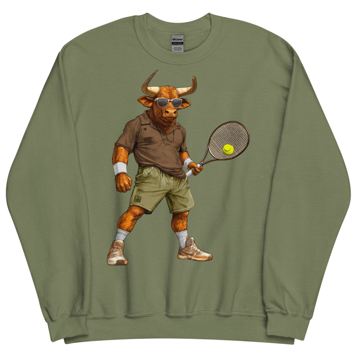 Stier Tennisspieler Maenner Pullover Militaergruen