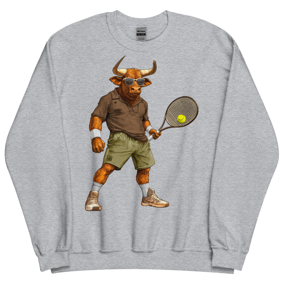 Stier Tennisspieler Maenner Pullover Sportgrau