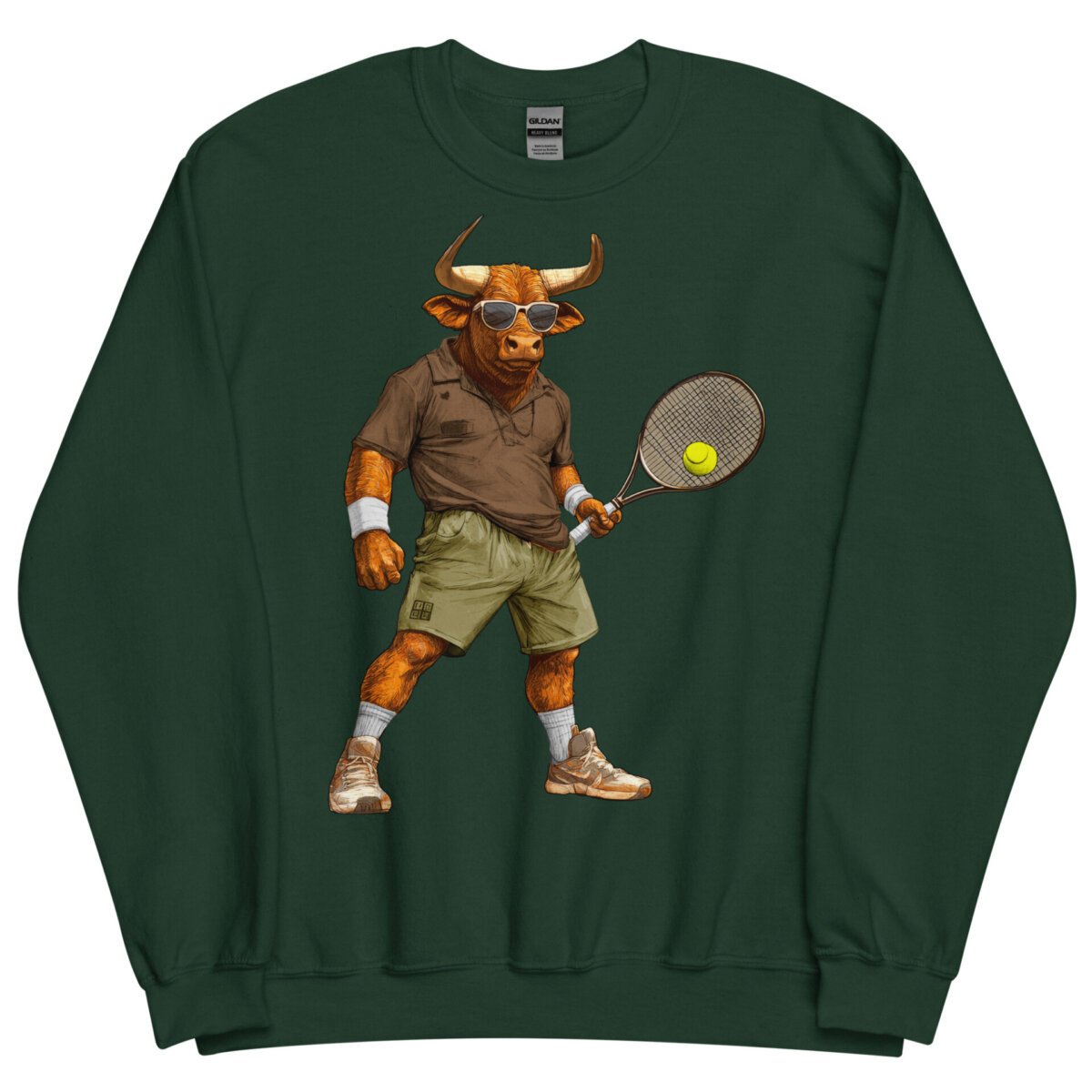 Stier Tennisspieler Maenner Pullover Waldgruen